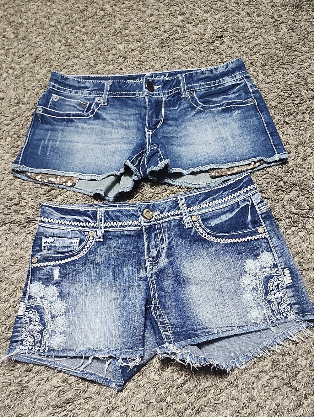 Maurices Blue Denim Embroidered Jean Shorts - Pair